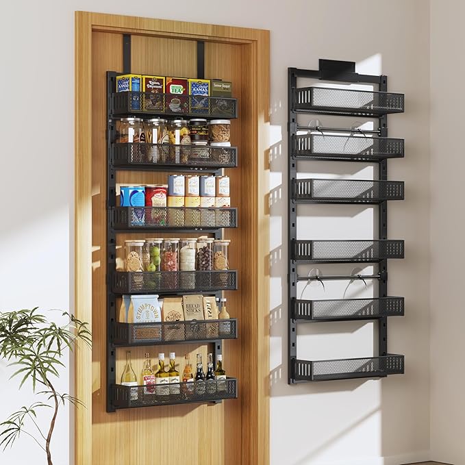 Pantry Door Organizers and Storage, 6-Tier Large Metal Heavy-Duty Frame Over