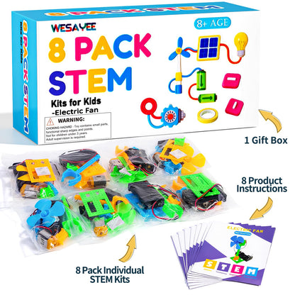 Bulk STEM Kits - 8 Set Electrical Fans, Girls Boys Crafts Science Kits for Kids Age 8-12, STEM Toys for Boys 8-10 8 10 12 13 Classroom, Engineering Activities Experiments Projects Circuit