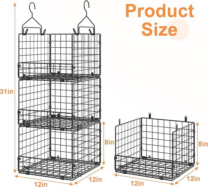 Sonyabecca 3-Tier Hanging Closet Organizer, Foldable Cabinet Wire Storage