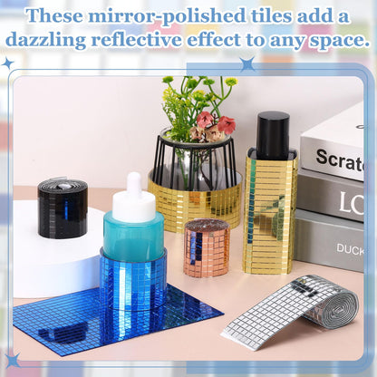 HARFINGTON 8000 Pcs Mirror Mosaic Tiles 5 x 5 mm Square Glass Self-Adhesive Disco Ball Mirror Tiles Sticker for DIY Craft Decoration Art Collage Card Making, Silver