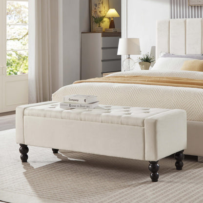 DRM‘SCUUM 50" W Storage Ottoman Bench with Safety Hinge, Load up to 660 lb Ottoman with Storage, Upholstered Tufted Entryway Bench with Seating for Living Room, Bedroom, (Beige)