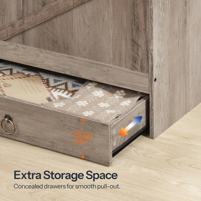 HOOBRO Storage Chest, 43.3" Toy Chest with Drawer, Wooden Storage Bench, Sturdy Entryway Bench Supports 220 lb, Shoe Bench, Safety Hinge, U-Shaped Opening, Easy Assembly, Greige BG711CW01G1