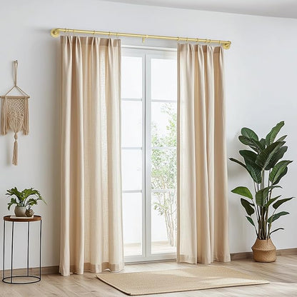Zeerobee Curtain Rods for Windows 32 to 48, 1 Inch Industrial Wrap Around Gold Curtain Rod, Indoor/Outdoor Room Divider Adjustable Drapery Pole, 32"-48"