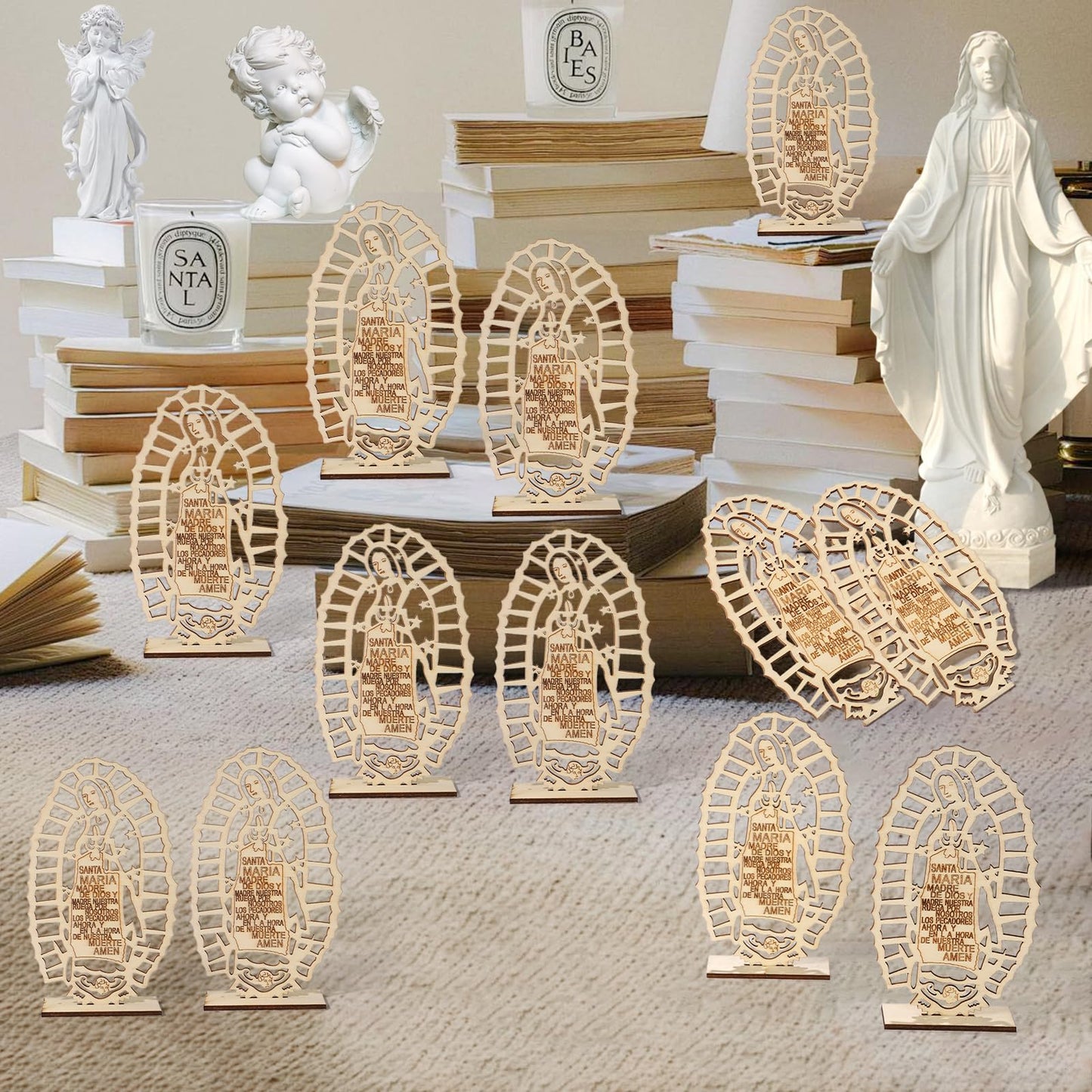 24 Pcs Wooden Baptism Centerpieces for Table,Centros De Mesa Para Bautizo Bodas Decorations,Mi Primera Comunión Decoraciones,Baptism Decorations for Girls,Bautizo Recuerdos De Bautizo Para Niño Niña