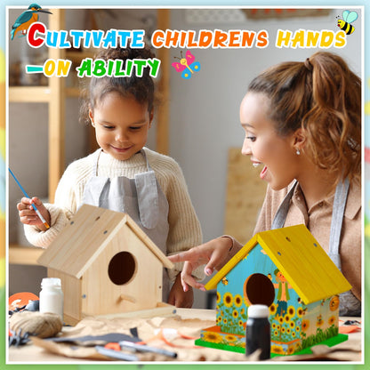 Liliful 36 Sets Wooden DIY Birdhouse Kit, Unfinished Bird Houses with Paints and Paintbrushes, Bird Feeder Craft Arts for Kids Ages 4-8, 8-12, Classroom Activity and Adults Wooden Craft Gifts