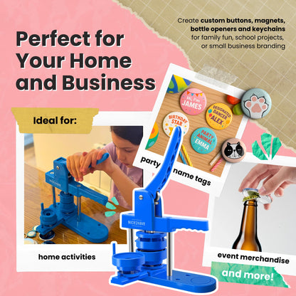 Button Maker Machine 1+1.25+2.5 Inch Pin Maker Kit - Multiple Size Molds, 500 Buttons, 15 Fridge Magnets, 15 Bottle Openers, 15 Keychains, Cutters, and 500+ Button Designs for DIY Crafts