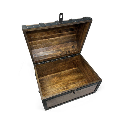 Nautical Cove Handmade Wooden Treasure Chest Storage Box – Deluxe Design with Real Leather Accents, Working Iron Lock & Skeleton Keys, Decorative Keepsake Chest (X-Large - 15 × 11 × 11")