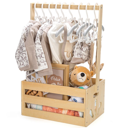 GiftAmaz Wooden Baby Shower Crate Closet, Baby Storage Crate Hamper with Handle, Basket for Baby Shower Gifts, Welcome Gift Basket for Newborn Boys Girls, Pregnancy Gifts for New Parents
