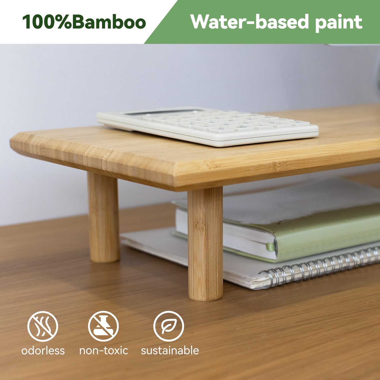 ROCDEER Bamboo Dual Monitor Stand Riser with Underneath Storage, Ergonomic Desk Shelf Supports PC Computer Monitor, Printer, TV for Home, Office, Natural