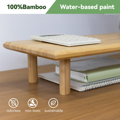 ROCDEER Bamboo Dual Monitor Stand Riser with Underneath Storage, Ergonomic Desk Shelf Supports PC Computer Monitor, Printer, TV for Home, Office, Natural