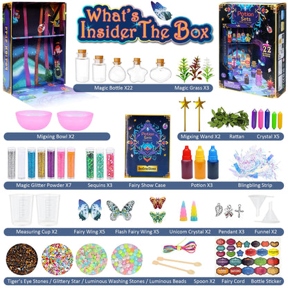 Aimiffy Kids Potions Making Kit Girl - 22Pcs Fairy Magic Craft Kit Magic for Girls, Mystery Potions Craft Kit, Christmas Decorations Birthday Gifts for Age 6 7 8 9 10+ Year Old Girls