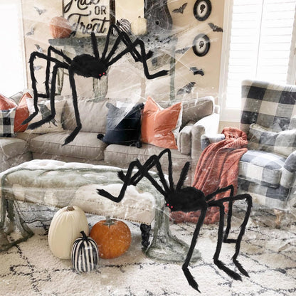 Libay Halloween Giant Spider Decorations - 2PCS Realistic Large Scary Props for Indoor Outdoor and Yard Garden Lawn Party (6.6FT) Black