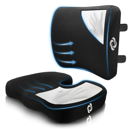 Samsonite Ergonomic Seat Cushion and Lumbar Support Cushion Combo, Memory Foam Office Chair for Back Support, Car Seat and Wheelchair Ergonomic Pillow, Premium Home and Office Desk Accessories