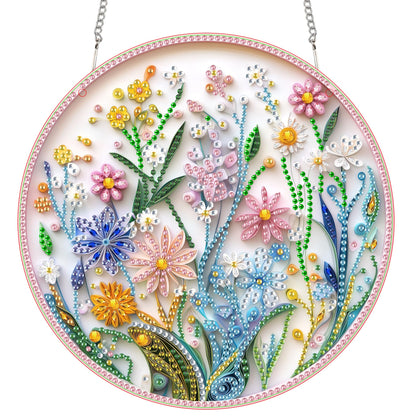 SKRYUIE Flower Hanging Diamond Art Kits for Adults Pendant Suncatcher, Special Shaped Crystal DIY Pearl Diamond Painting Kit, Gift for Mother Spring Summer Window Wreath Decor 7.5 x 7.3 Inch