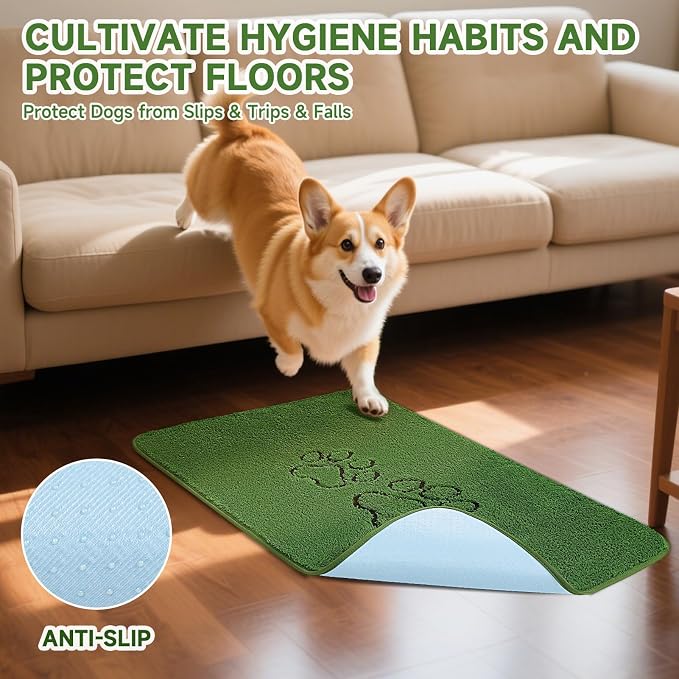 Homimp Washable Pee Pads for Dogs, 6 Pack Super Absorbent Reusable Puppy Pads, Green Long Wool Fake Grass for Potty Training, Upgrade Non-Slip and Leak-Proof,Floor, Couch, Bed, and Crate,Green 18"×24"