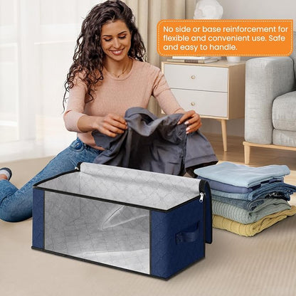 Fab totes 35L Closet Organizers and Storage, Foldable Under Bed Storage Containers, Storage bags for Organizing Bedroom, Closet, Clothing,Organization with Handle (8 Pack,Blue)