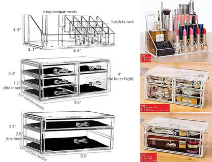 Cq acrylic 3 Pack Clear Skincare Organizer for Vanity, Stackable 7 Drawers Make Up Organizer,Cute Cosmetic Organizer for Vanity Jewelry,Hair Clip,Beauty,Skincare Product Dresser Acrylic Desk Organizer