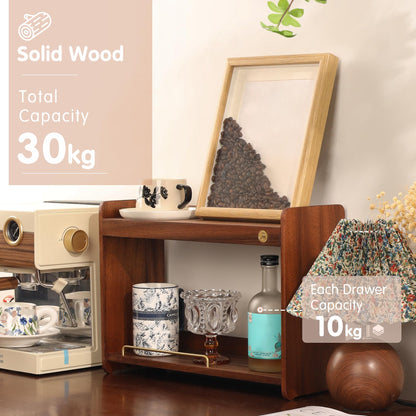 KAOTGOT Coffee Mug Holder Wooden Cup Rack Mug Display Shelf Coffee Cup Holder for Countertop with 2 Tier Wood Coffee Mugs Holder for Kitchen Coffee Cup Storage