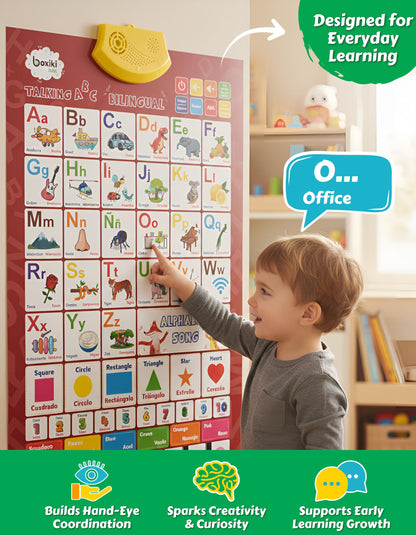 Bilingual English & Spanish Interactive Alphabet Wall Chart (2026 Model) – Talking ABC Letters, Numbers 123 & Music Learning Poster – Educational Toy for Toddlers & Kids Ages 3+