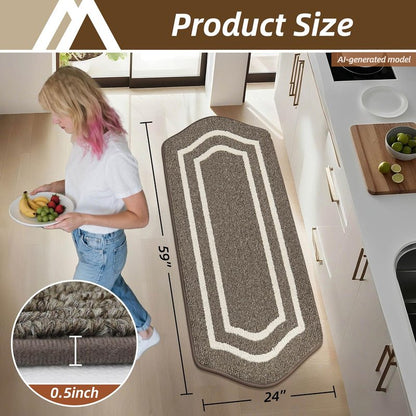 COSY HOMEER Long Kitchen Floor Mats for in Front of Sink Super Absorbent Kitchen Rugs and Mats 24"x59" Non-Skid Kitchen Mat Standing Mat Washable,Polypropylene,Brown,Frame