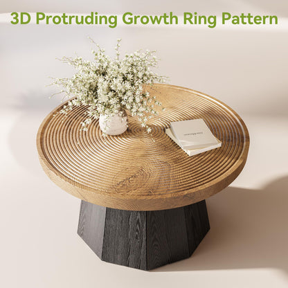 LITTLE TREE Round Coffee Table for Living Room, 31.5-Inch Farmhouse Center Table, Modern Circle Wooden Tea Tables for Office, Small Space, Reception, Brown