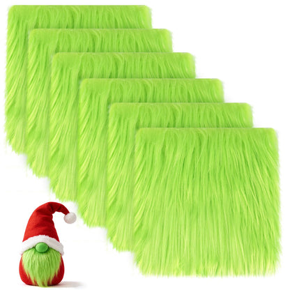 6 Pcs Green Faux Fur Fabric- 10"×10" Shaggy Fur Square Patches, Fluffy Warm Plush Fur Cuts for DIY Crafts Sewing Costume Rugs Pillows Cushion Pad Chair Cover Christmas Gnomes Decors