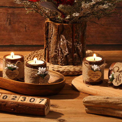 Treela 12 Pcs Wood Tealight Candle Holder Bridal Shower Tealight Holder Rustic Wooden Cylinder Candle Holders with Tea Lights Candles for Wedding Baby Shower Party Favors Gift(Brown)