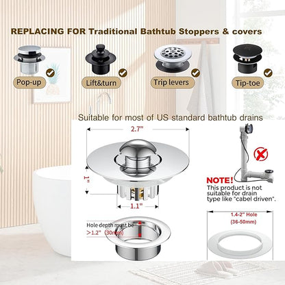 Kitchen Sink Drain Strainer 3 in 1, 304 Stainless Steel Pop Up Sink Stopper