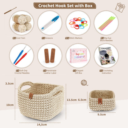27PCS Crochet Basket Kit for Beginners (L&S), Complete Crocheting Basket for Storage, Knitting Starter Set with Instruction , Beginner Crochet Kit for Adults, Crocheting Gift for Home Decor Family
