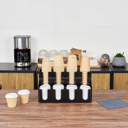 Restaurantware Restpresso Coffee Bar Organizer, 1 Count Durable 8 Compartments, Compact Size, Black Plastic Tabletop Coffee Supplies Organizer For Homes, Office Spaces, Breakrooms, and Lounges