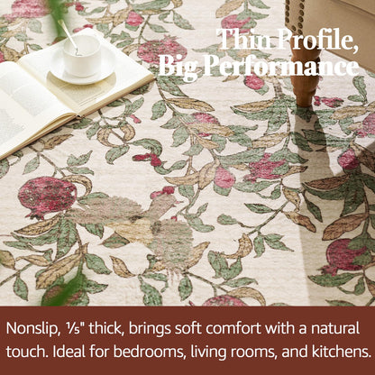 jinchan Eden Floral Area Rug 5x7 Washable Vintage Soft Non-Slip Distressed Red Green Carpet Low Pile Accent Rug for Living Room Kitchen Bedroom Dining Room Nursery