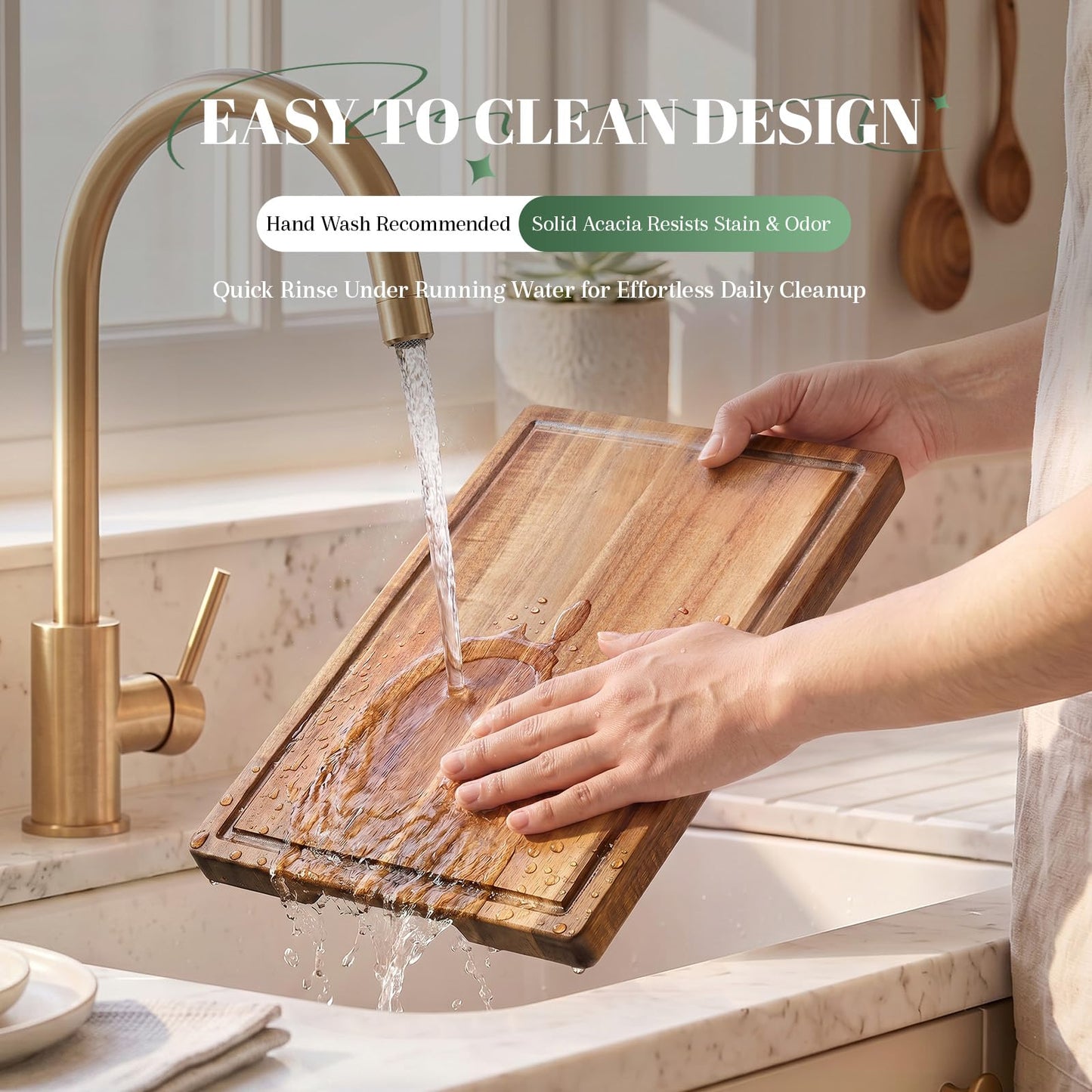 Cutting Boards for Kitchen with Wood Storage Stand Chopping Board Acacia Wood Cutting Board Juice Groove Easy-Grip Handles,Serving Tray for Charcuterie Meat Vegetables(Multi-Size Set | 3 Pack)