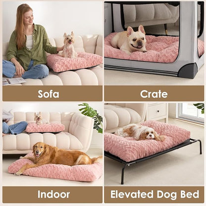 EHEYCIGA Washable Medium Dog Bed for Crate 29x21 Inch, Kennel Pad for Dogs Up to 35 lbs, Plush and Comfy Pet Sleeping Mat, Pink