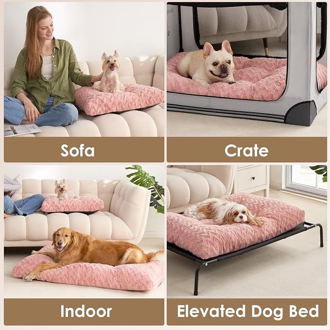 EHEYCIGA XXL Washable Dog Bed for Crate 47x29 Inch, Kennel Pad for Extra Large Dogs Up to 100 lbs, Plush and Comfy Pet Sleeping Mat, Pink