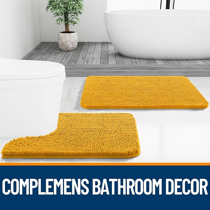 OLANLY Bathroom Rugs 36x24, Extra Soft Absorbent Chenille Bath Rugs, Rubber Backing Quick Dry, Machine Washable Bath Mats for Bathroom Floor, Tub and Shower, Home Decor Accessories, Golden Yellow