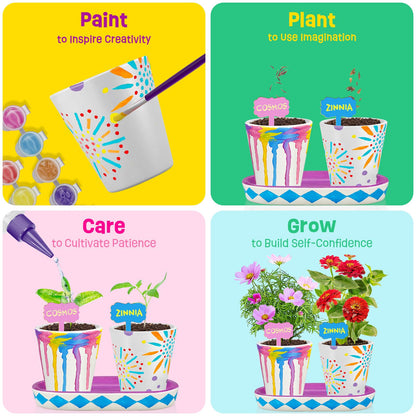 4 Set Paint & Plant Flower Gardening Kit - Gifts for Girls Ages 8-12, Arts and Crafts for Kids Ages 8-12, Kids Gardening Set, Toys Birthday Gifts for Kids Girls Boys Ages 6 7 8 9 10 11 12