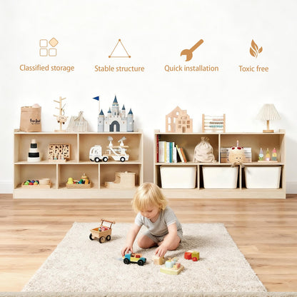 Leeshyah Wooden Toy Shelf for Kids, Montessori Book & Toy Organizer with Open Shelving, 5-Section Customizable Layout for Kids’ Room, Playroom & Classroom