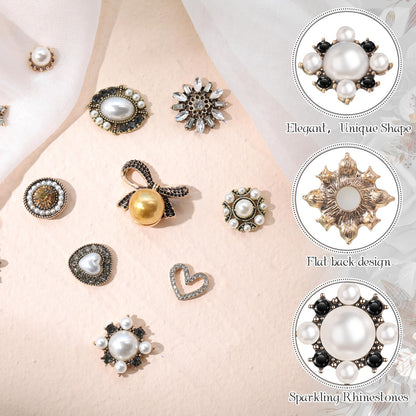 Liliaafar 60 Pcs Rhinestone Buttons Faux Pearl Embellishments for Clothing Jewelry Making DIY Decoration Buttons Charms for Sewing Crafts Wedding Bridal
