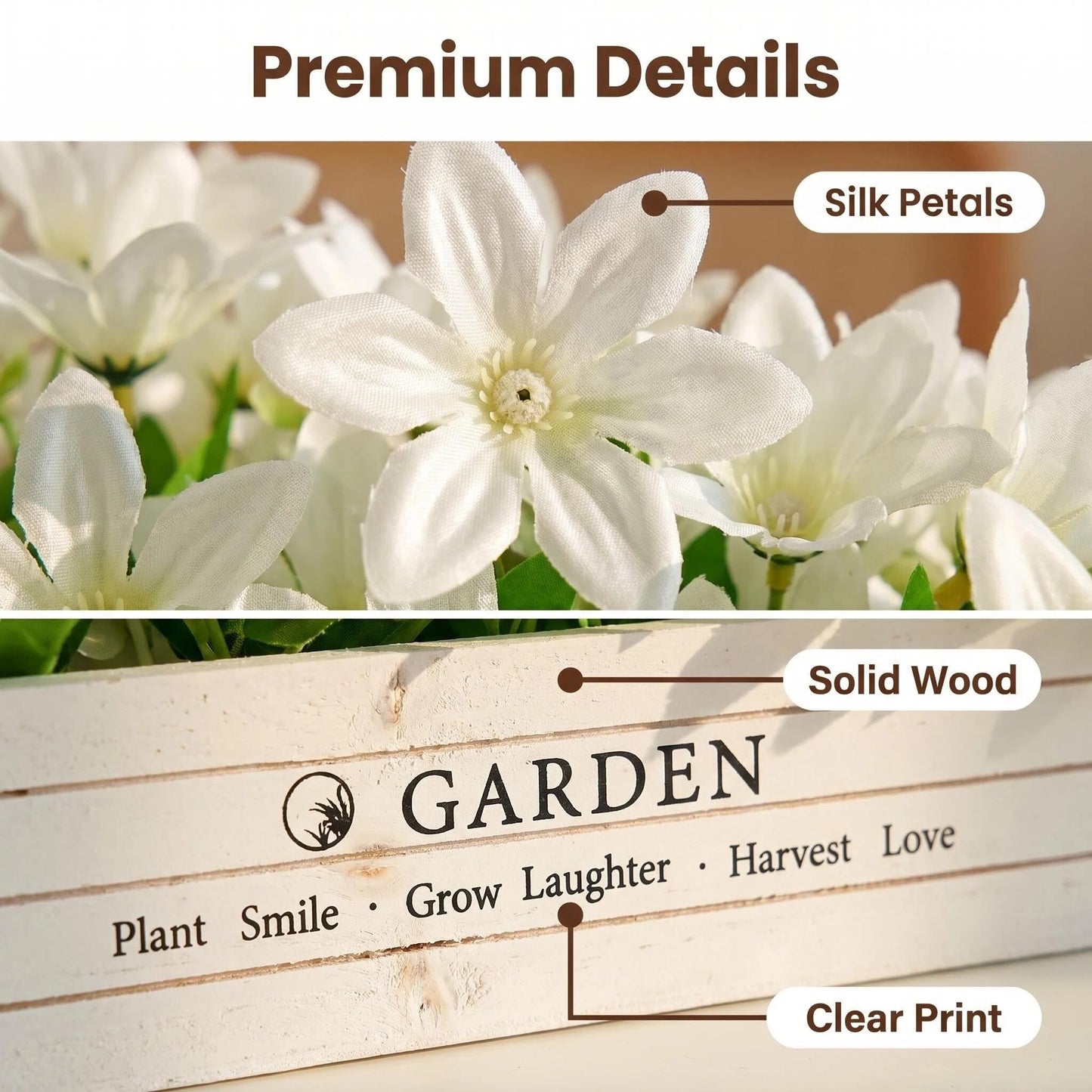 Aiouclay 12Inch Lily Flowers Artificial Rustic Potted Plants,White Lilies in Rustic Wood Planter Box, Faux Flowers for Summer Spring Home Decor Wedding Shelf Bathroom Farmhouse Windowsill