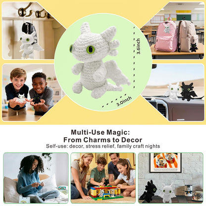 LuNuaFvy Crochet Kit for Beginners Kids & Adults - Complete Animal Starter Kit to DIY 2 Cute Amigurumi Dragons, Easy-Follow Book & Video Tutorial (4hr), Soft Yarn, 2 Bags(Gift & Storage)
