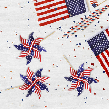 HOOSUN 4th of July Decorations,12Pcs American Flag Patriotic Pinwheels for Yard and Garden,Fourth of July Pinwheels Patriotic Memorial Day Decorations,Garden Wind Spinners,Pinwheel for Kids,Lawn,Patio