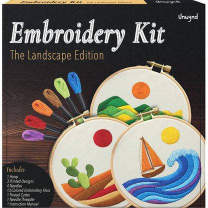Unwynd Embroidery Kit Landscape Edition Set of 3 kit,Cross Stitch Kits for Beginners,Needlepoint Kits for Adults with Easy Floral Pattern Hand Crafts,Hoop,Needle,Mothers Day Gifts