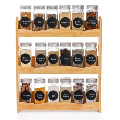 Jucoan 3-Tier Bamboo Spice Rack for Countertop, Wall Mounted Spice Holder Rack Seasoning Bottles Jar Organizer Shelf, Bathroom Organizer Rack, Spice Rack Only, Jars No Included, No Assembly Required