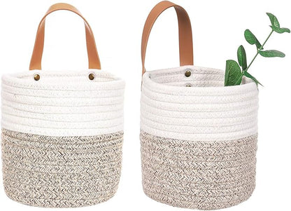 2pack Small Hanging Basket-Cotton Rope Wall Basket