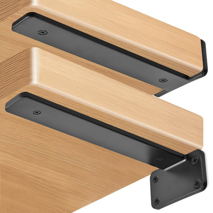 12 Pack - 10 inch Black Hidden L Shelf Bracket (1/5 Inch Thicked) Iron Floating Shelf Brackets Rustic Industrial Metal Brackets for Shelf Support