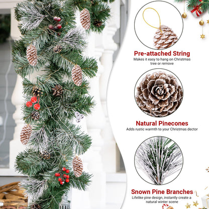 Christmas Decorations Pine Cones, 138PCS Natural Pinecones Berry Pine Branch Snowflake Set, White Christmas Ornaments Indoor Table Decor for Home Winter Decoration, Wreath Making Supplies