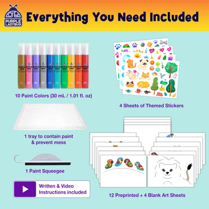 Squeegee Art Kit for Kids - Animals Theme with Kids Painting Kit & Sticker Art - Paint Your Own Arts and Crafts for Kids - Birthday Gifts for Boys & Girls 5 6 7 8 9 - Mess Free Paint Craft Kits