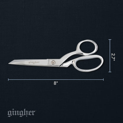 Gingher 8" Serrated Dressmaker's Fabric Scissors with Protective Sheath, Stainless Steel Shears that Grips Fabric, Sharp Knife Edge Fabric Scissors, Chrome Plated Nickel Finish
