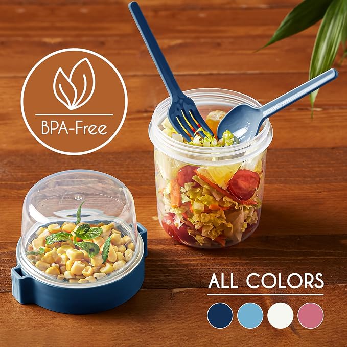 Crystalia 4 Pack 22 oz On The Go Yogurt Parfait Cups with Lids & Spoons - Overnight Oats Containers, Take and Go Reusable Cup with Topping Cereal or Oatmeal Container, Colorful