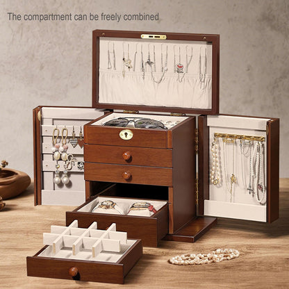 Artisticbox wooden Jewelry Box and Organizer - 8-Layer Lockable Wooden Jewelry Boxes for Women - Large Jewelry Boxes and Organizer with Key,Gift for Wife,dresser top jewelry box with lock